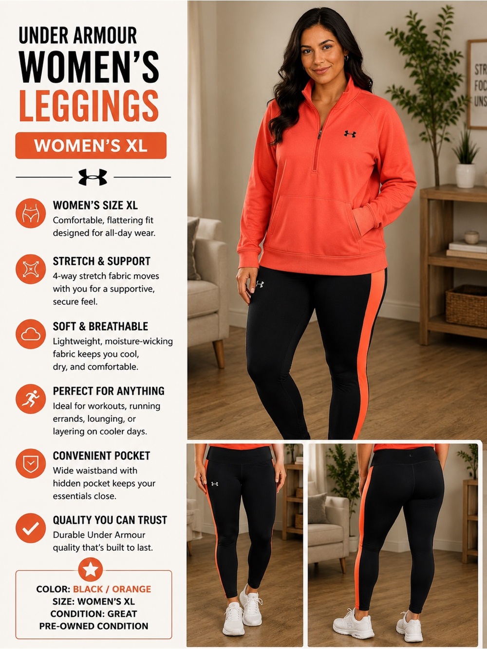 Under Armour Women’s Black coral leggings with crewneck- XL like new